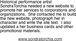 Historical performance artist SondraTorchia needed